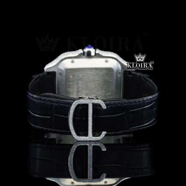 Black Roman Dial Yellow Gold Semi Iced Out Natural Diamond Watch Caseback View