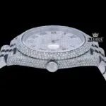 Black Roman Numeral Full Iced Out White Dial Moissanite Diamond Watch Crown View