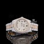 Roles Day-Date Two Tone Moissanite Watch with Black Roman Numerals Dial
