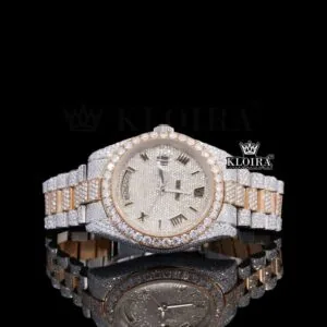 Roles Day-Date Two Tone Moissanite Watch with Black Roman Numerals