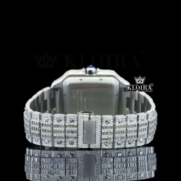 Black Roman Numerals Dial Full Iced Out Baguette Lab-Grown Diamond Watch Caseback View
