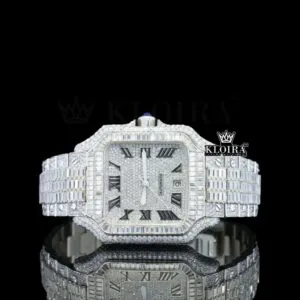 Cartior Santos Automatic Tourbillon Watch with Baguette Lab-Grown Diamonds