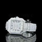 Black Roman Numerals Dial Full Iced Out Baguette Lab-Grown Diamond Watch Left Profile View