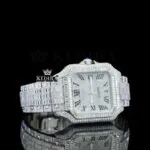 Black Roman Numerals Dial Full Iced Out Baguette Lab-Grown Diamond Watch Right Profile View