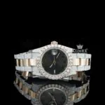 Roles Moissanite Watch with Black Roman Numerals Dial and Two-Tone Design