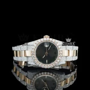 Roles Moissanite Watch with Black Roman Numerals Dial and Two-Tone Design