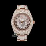 Roles Black Roman Numerals Dual Time Dial Rose Gold Moissanite Watch