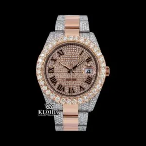 Roles Black Roman Numerals Rose Gold Dial Moissanite Watch
