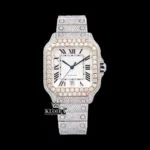 Cartior Black Roman Numerals Square Iced Out Moissanite Watch