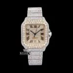 Cartior Santos Moissanite Watch with Yellow Dial and Roman Numerals