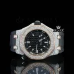 AP Royal Oak Offshore Moissanite Watch with Black Rubber Strap and Black Dial