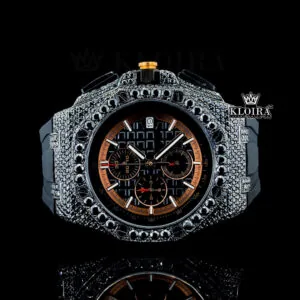 Black Rubber Strap Chronograph Dial Semi Iced Out Moissanite Watch