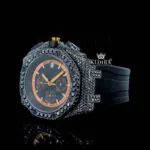 Black Rubber Strap Chronograph Dial Semi Iced Out Moissanite Watch Left Profile View
