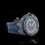 Black Rubber Strap Chronograph Dial Semi Iced Out Moissanite Watch Right Profile View