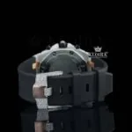 Black Rubber Strap Chronograph Semi Iced Out Moissanite Diamond Watch Caseback View
