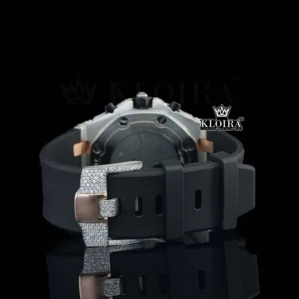 Black Rubber Strap Chronograph Semi Iced Out Moissanite Diamond Watch Caseback View