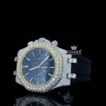 Black Rubber Strap Iced Out Chronograph Dial Moissanite Diamond Watch Close Up Dial View