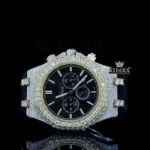 AP Royal Oak Moissanite Diamond Watch with Black Rubber Strap and Chronograph Dial