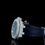 Black Rubber Strap Iced Out Chronograph Dial Moissanite Diamond Watch Left Profile View