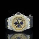 AP Royal Oak Moissanite Watch with Black Rubber Strap and Yellow Dial