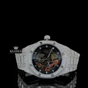 AP Royal Oak Moissanite Watch with Black Skeleton Dial