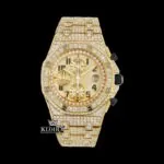 AP Black Standard Numerals Chronograph Moissanite Watch in Yellow Gold