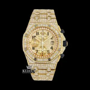 AP Black Standard Numerals Chronograph Moissanite Watch in Yellow Gold