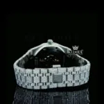Black Stick Dial White Gold Fully Iced Out Moissanite Watch Caseback View