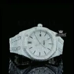 AP Royal Oak Moissanite Watch in White Gold with Black Stick Dial