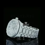 Black Stick Dial White Gold Fully Iced Out Moissanite Watch Left Profile View