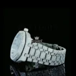 Black Stick Dial White Gold Fully Iced Out Moissanite Watch Left Side View