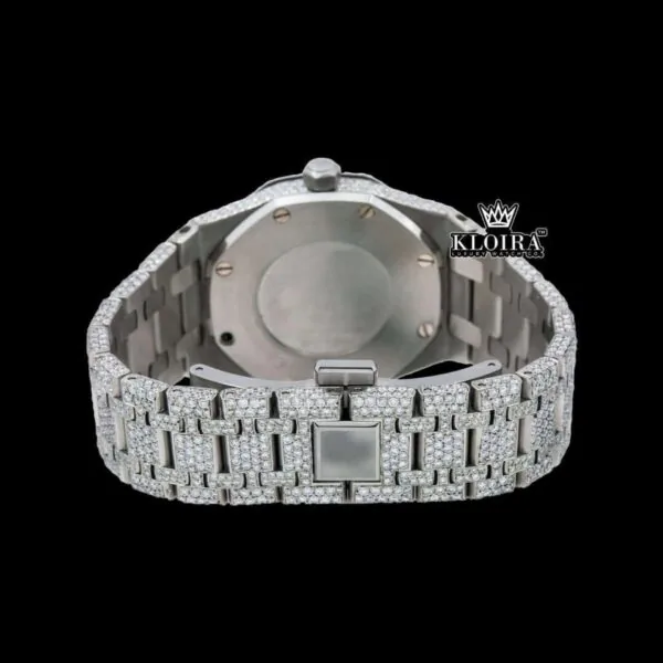 Black Stick Markers Dial Block Link Strap Fully Iced Out Moissanite Watch Caseback View