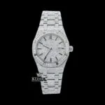 AP Royal Oak Fully Iced Out Moissanite Watch with Black Stick Markers