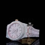 Black Stick Markers Dial Rose Gold Fully Iced Out Natural Diamond Watch