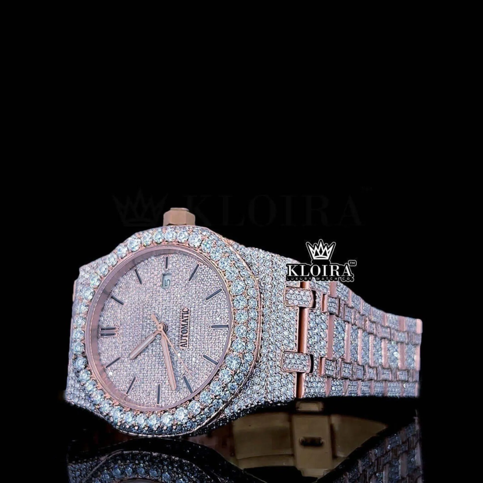 AP Royal Oak Automatic Tourbillon Watch with natural diamonds and rose gold plating