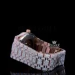 Black Stick Markers Dial Rose Gold Fully Iced Out Natural Diamond Watch Left Side Bracelet View