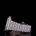 Black Stick Markers Dial Rose Gold Fully Iced Out Natural Diamond Watch Left Side View