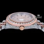 Black Stick Markers Dial Two Tone Rose Gold Moissanite Watch Crown View