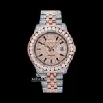 Roles Black Stick Markers Dial Two Tone Rose Gold Moissanite Watch with Rose Dial