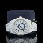Black Stick Markers Dual Time Dial Fully Iced Out Moissanite Watch Close Up Front View