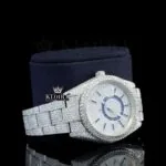 Black Stick Markers Dual Time Dial Fully Iced Out Moissanite Watch Right Profile View