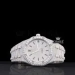 AP Royal Oak Iced Out Moissanite Watch with Black Stick Markers and White Dial