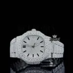 Patik Philippe Nautilus Moissanite Diamond Watch with White Dial and Stick Markers