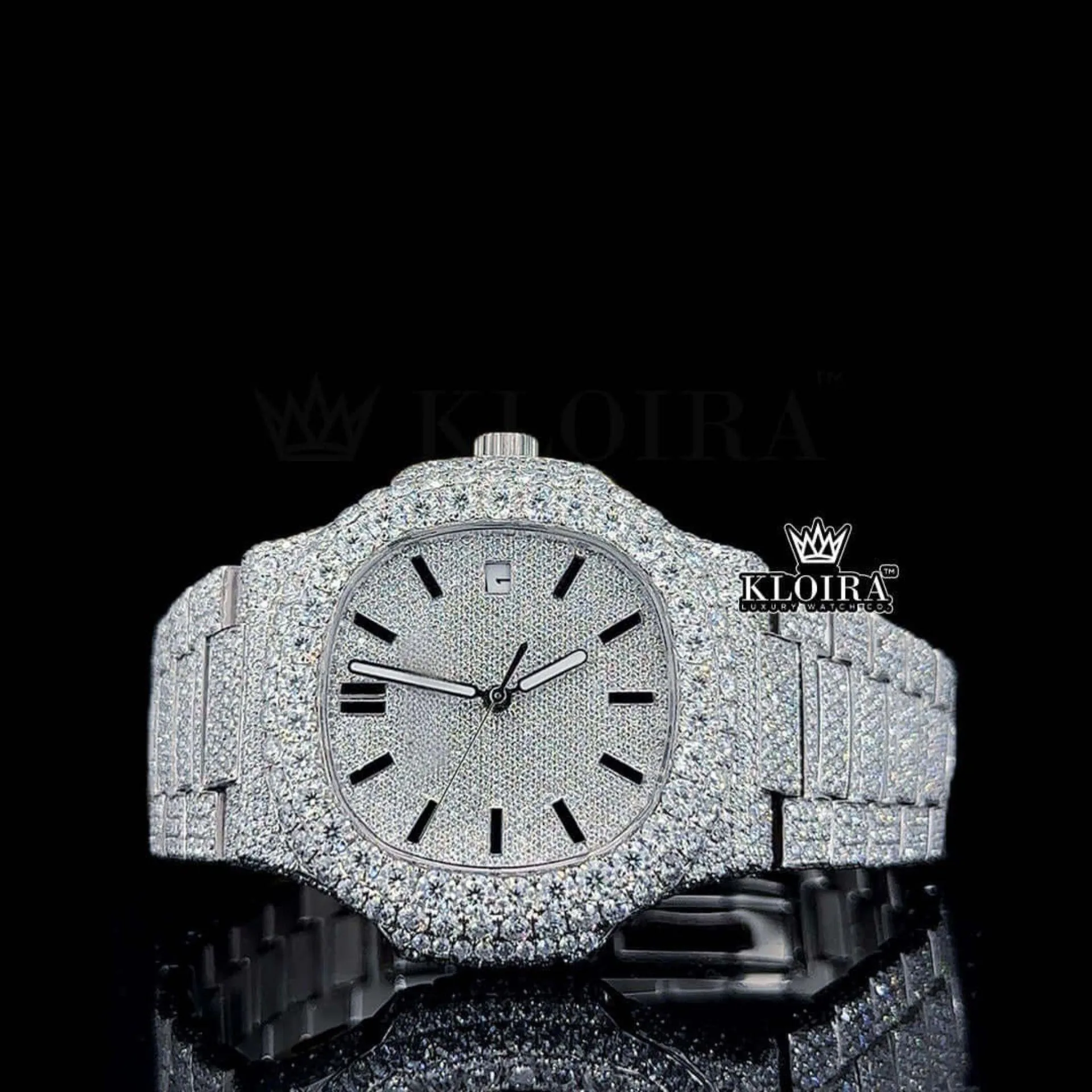 Patik Philippe Nautilus Moissanite Diamond Watch with White Dial and Stick Markers