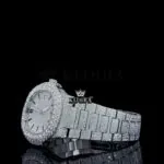 Black Stick Markers White Dial Fully Iced Moissanite Diamond Watch Left Side Bracelet View