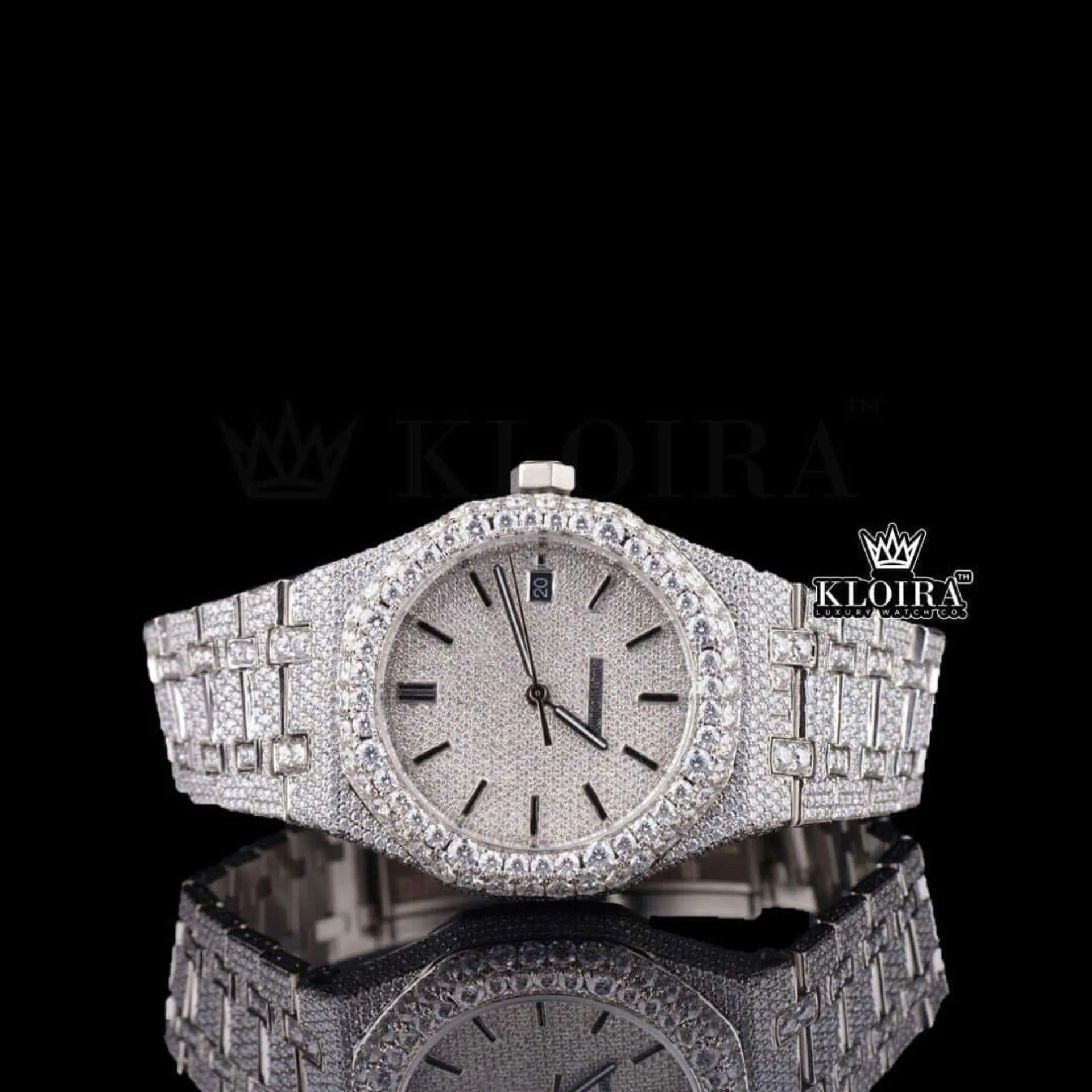 AP Royal Oak Automatic Tourbillon Watch with White Dial and Iced-Out Design