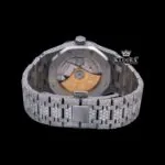Black Stick Markers White Dial Fully Iced Out Moissanite Diamond Watch Caseback View