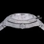 Black Stick Markers White Dial Fully Iced Out Moissanite Diamond Watch Crown View