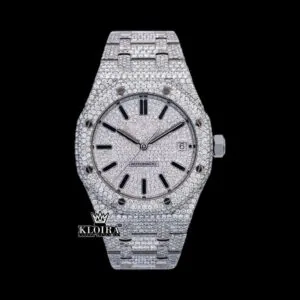 AP Royal Oak White Dial Fully Iced Out Moissanite Watch