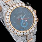 Black Sub Dial Standard Numerals Two Tone Rose Gold Lab-grown Diamond Watch Close Up Dial View